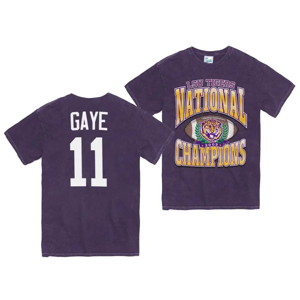 Men's LSU Tigers Ali Gaye #11 2003 National Champs Purple Rocker Vintage Tubular NCAA Football T-Shirt